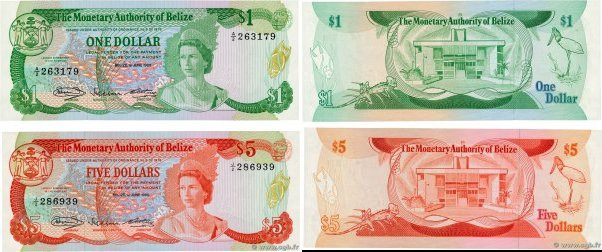 Country : BELIZE 
Face Value : 1 et 5 Dollars Lot 
Date : 01 juin 1980 
Period/P...