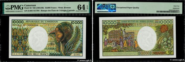 Country : CAMEROON 
Face Value : 10000 Francs  
Date : (1990) 
Period/Province/B...