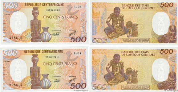 Country : CENTRAL AFRICAN REPUBLIC 
Face Value : 500 Francs Consécutifs 
Date : ...
