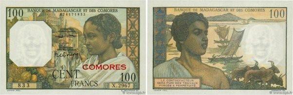 Country : COMOROS 
Face Value : 100 Francs  
Date : (1960) 
Period/Province/Bank...