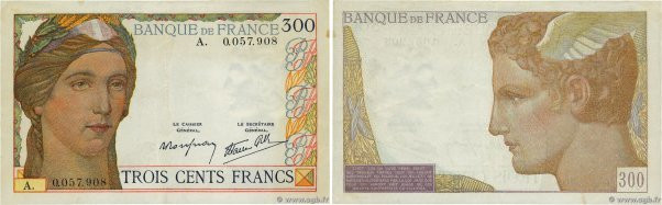 Country : FRANCE 
Face Value : 300 Francs  
Date : (06 octobre 1938) 
Period/Pro...