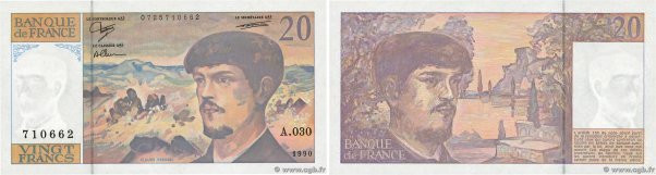 Country : FRANCE 
Face Value : 20 Francs DEBUSSY à fil de sécurité  
Date : 1990...