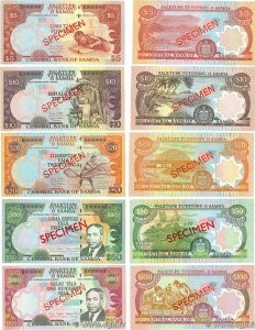 Country : SAMOA 
Face Value : 5 au 100 Tala Spécimen 
Date : (2002-2006) 
Period...