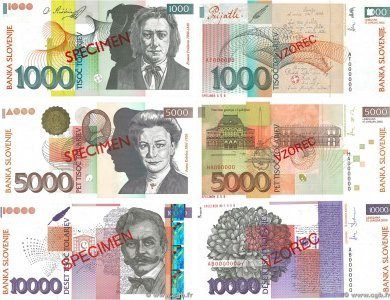 Country : SLOVENIA 
Face Value : 1000 au 10000 Tolarjev Spécimen 
Date : 15 janv...