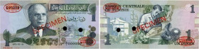 Country : TUNISIA 
Face Value : 1 Dinar Spécimen 
Date : 15 octobre 1973 
Period/Province/Bank : Banque Centrale de Tunisie 
Catalogue reference : P.7...