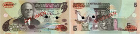 Country : TUNISIA 
Face Value : 5 Dinars Spécimen 
Date : 15 octobre 1973 
Period/Province/Bank : Banque Centrale de Tunisie 
Catalogue reference : P....