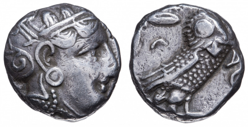 Athens. Tetradrachm AR circa 430-400 BC.
Obv. Head of Athena on the right, the e...