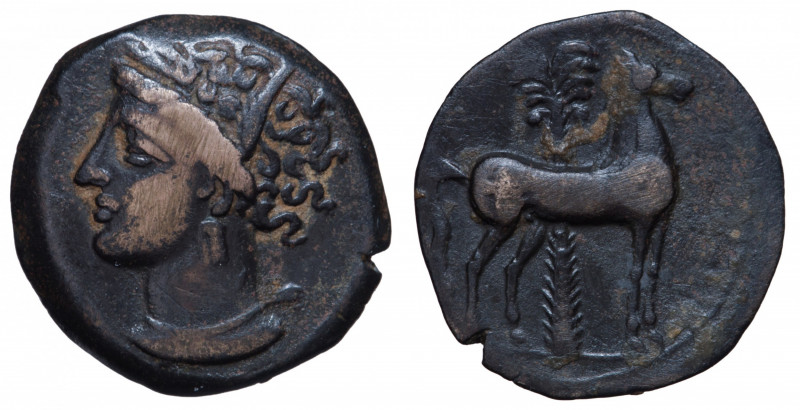 Zeugitania, Carthage. Bronze Æ Circa 400-350 BC. 
Obv. Wreathed head of Tanit le...