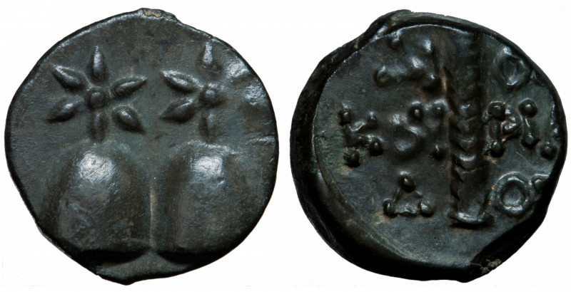 KOLCHIS. Dioskourias. Orichalcum Æ circa 105-90 BC. 
Obv. Caps of the Dioskouroi...