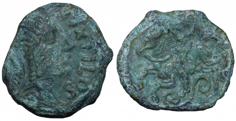 Carnutes. Beauce area. Bronze PIXTILOS classe VII au cavalier Æ circa 40-30 BC....