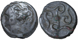 Durocasses. Region of Dreux. Potin aux volutes cruciformes Æ circa 80-50 BC