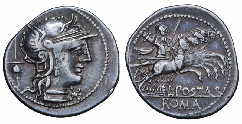 Roman Republic. L. Postumius Albinus. Denarius AR 131 BC, Rome.
Obv. Helmeted he...