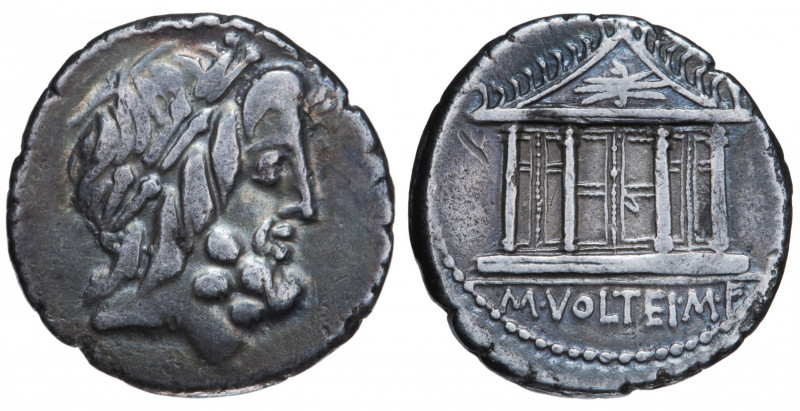 Roman Republic. M. Volteius. Denarius AR 78 BC, Rome.
Obv. Laureate head of Jupi...