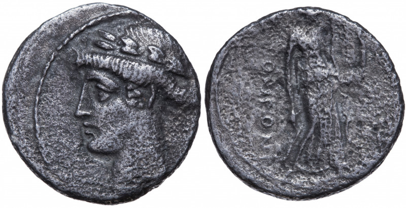 Roman Republic. Q. Pomponius Musa. Denarius AR 66 BC, Rome.
Obv. Laureate head ...