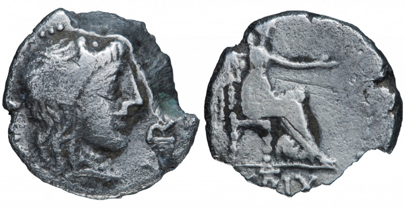 Roman Republic. M. Porcius Cato. Quinarius AR 47/46 BC, Africa.
Obv. M. CATO. PR...