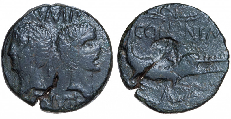 Roman Empire. Augustus & Agrippa. Dupondius with countermark classe II Æ circa 2...