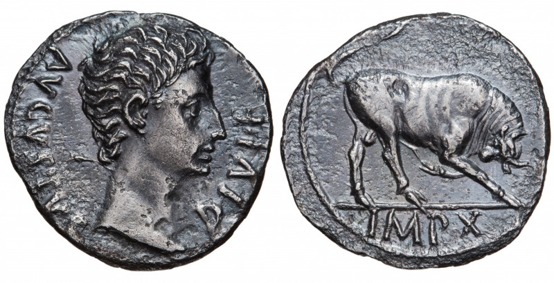 Roman Empire. Augustus. Denarius AR circa 15-13 BC, Lyon (Lugdunum).
Obv. AVGVST...