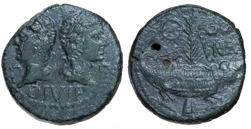 Roman Empire. Augustus & Agrippa. Dupondius classe IV Æ circa 10-14 AD, Nîmes (N...