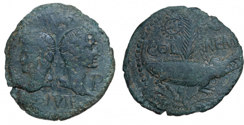 Roman Empire. Augustus & Agrippa. Dupondius classe IV Æ circa 10-14 AD, Nîmes (N...