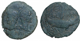 Roman Empire. Augustus & Agrippa. Dupondius classe IV Æ circa 10-14 AD, Nîmes (Nemausus)