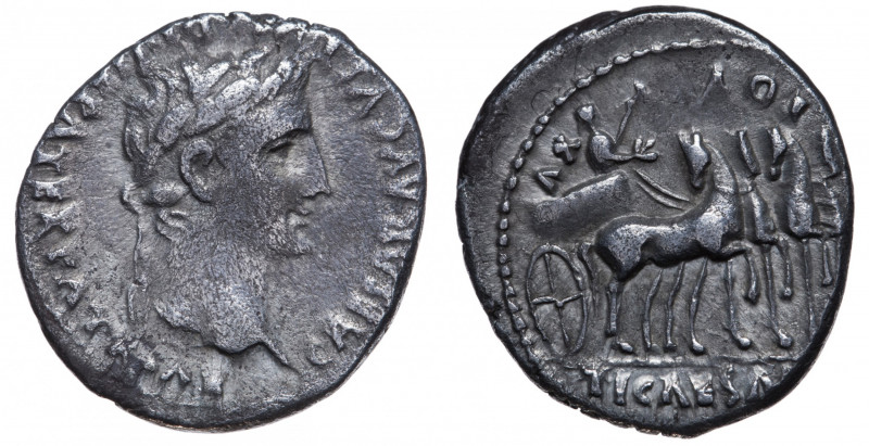 Roman Empire. Augustus. Denarius AR circa 13-14 AD, Lyon (Lugdunum).
Obv. CAESAR...