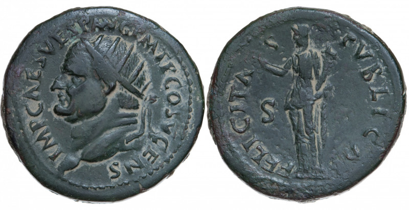 Roman Empire. Vespasian. Dupondius Æ 74 AD, Rome.
Obv. IMP CAES VESP AVG P M T P...