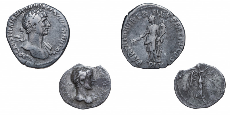 Roman Empire. Hadrian. Lot of two silver coins : 

1. Roman Empire. Hadrian. Den...