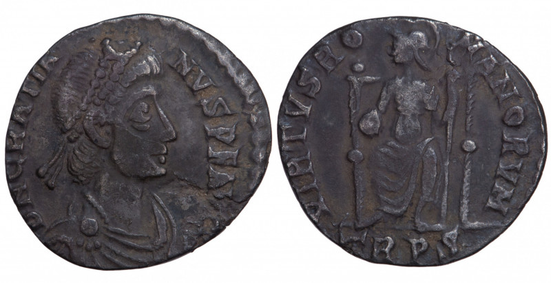 Roman Empire. Gratian. Siliqua AR circa 378-383 AD, Treveri.
Obv. D N GRATIANVS ...