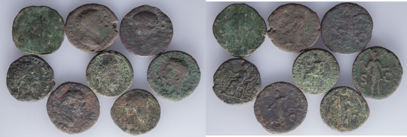 A lot containing 8 coins from the High Roman Empire for study. Includes: As & Du...