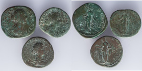 A lot containing 3 bronze coins of the Roman Empire. Includes: sestertius of Faustina the Younger (2) and Lucilla (1)