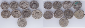 A lot containing 9 silver coins. Includes: Antoniniani of Postumus (4), Gallienus (2), Gordian III (1), Valerian (1), Divus Valerian II (1)