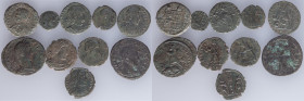 A lot containing 10 bronze coins of the late Roman Empire. For study