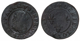 France, Dombes. Gaston d’Orléans. Denier Tournois type 7 (Cu) 1649 AD, Trévoux