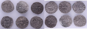 A lot containing 6 silver feudal french coins. All: Denier / Provinois from the County of Provins, Champagne