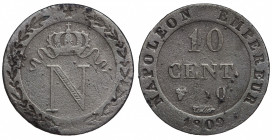 France. Premier Empire. Napoléon Empereur. 10 centimes à l’N couronné AR 1809 Q (Perpignan)