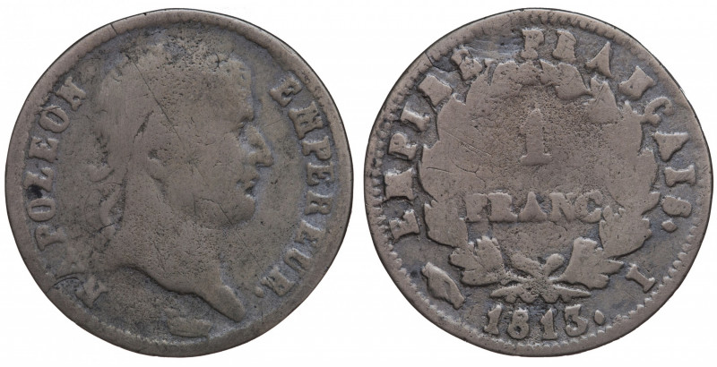 France. Premier Empire. Napoléon Empereur. Fake 1 Franc (Cu) 1813 I (Limoges).
O...