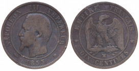 France. Napoléon III tête nue. Dix centimes Æ 1853 MA (Marseille)