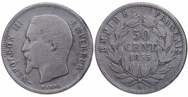 France. Napoléon III, tête nue. 50 centimes AR 1855 A (Paris)