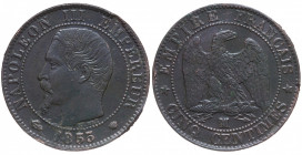 France. Napoléon III, tête nue. Cinq centimes Æ 1855 MA (Marseille)