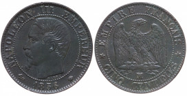 France. Napoléon III, tête nue. Cinq centimes Æ 1856 MA (Marseille)
