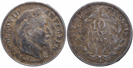 France. Napoléon III, tête laurée. Fake / Faux 10 Francs (Golden pewter/Étain doré) 1867 A (Paris)