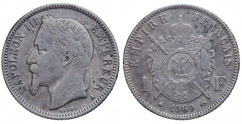 France. Napoléon III, tête laurée. 1 Franc AR 1869 A (Paris).
Obv. NAPOLÉON III ...