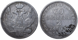 Russia-Poland. Nicholas I. 30 kopecks (2 złotych) AR 1838 MW