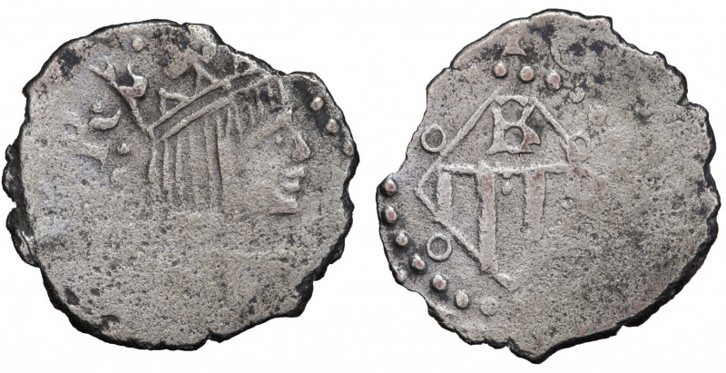 Spain. Felipe III. 1 diner AR circa 1600-1605 AD, Banyoles.
Catalogue references...