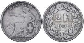 Switzerland. 2 Francs AR 1860 B (Berne)