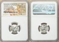 MACEDONIAN KINGDOM. Alexander III the Great (336-323 BC). AR drachm (19mm, 4.26 gm, 12h). NGC AU 5/5 - 4/5. Posthumous issue of Colophon, 310-301 BC. ...