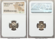 EUBOEA. Euboean League. Ca. 304-290 BC. AR drachm (15mm, 1h). NGC Choice VF, scuff. Head of nymph left / EY, forepart of bull right, with head in thre...