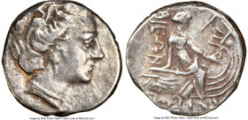 EUBOEA. Histiaea. Ca. 3rd-2nd centuries BC. AR tetrobol. (14mm, 12h). NGC Choice VF. Head of nymph right, wearing vine-leaf crown, earring and necklac...