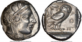 ATTICA. Athens. Ca. 455-440 BC. AR tetradrachm (24mm, 17.14 gm, 6h). NGC AU 5/5 - 4/5. Early transitional issue. Head of Athena right, wearing crested...