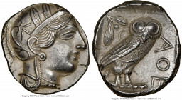 ATTICA. Athens. Ca. 440-404 BC. AR tetradrachm (23mm, 17.15 gm, 8h). NGC Choice AU 5/5 - 4/5. Mid-mass coinage issue. Head of Athena right, wearing ea...